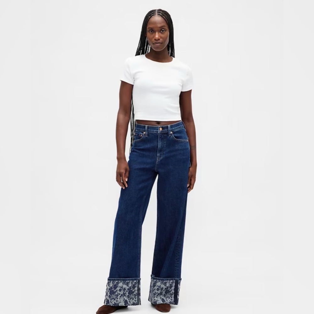 Gap High-Rise Stride Dark Wash Printed Cuffed Jeans NWT 30/10 Cottagecore Floral